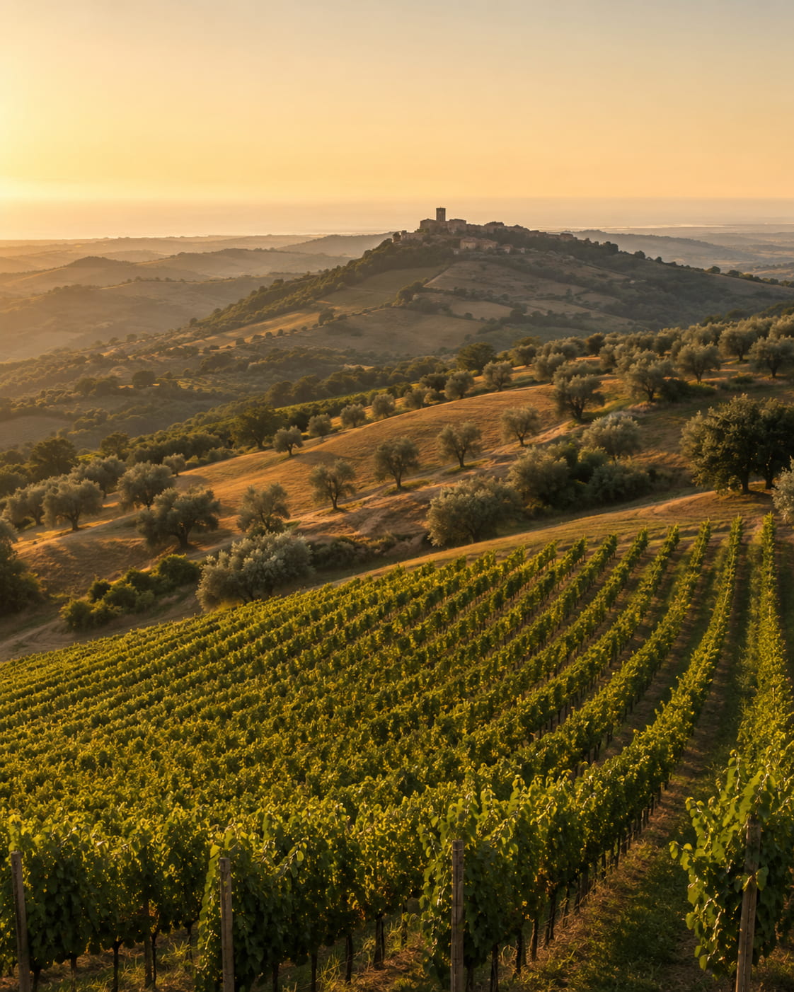 Sonnige Hügelweinberge der Castelli di Jesi in den Marken – Heimat des Verdicchio von Pilandro