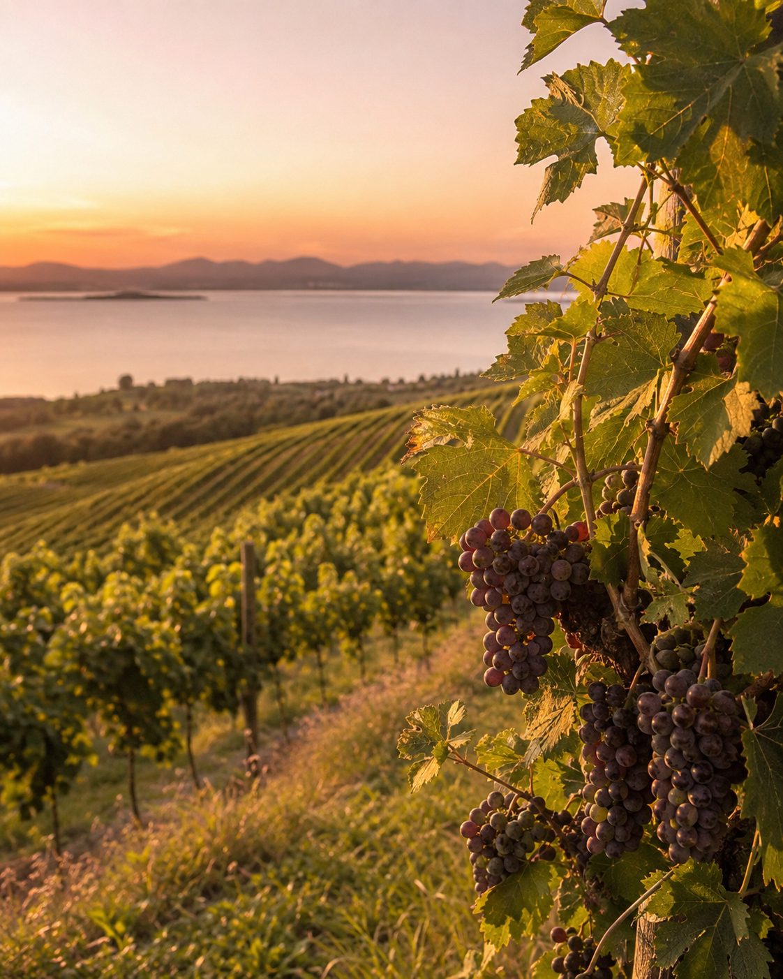 Rote Trauben in den Reben über dem Gardasee-Südufer – Marzemino und Groppello für den Brut Rosé von Casello Bondoni