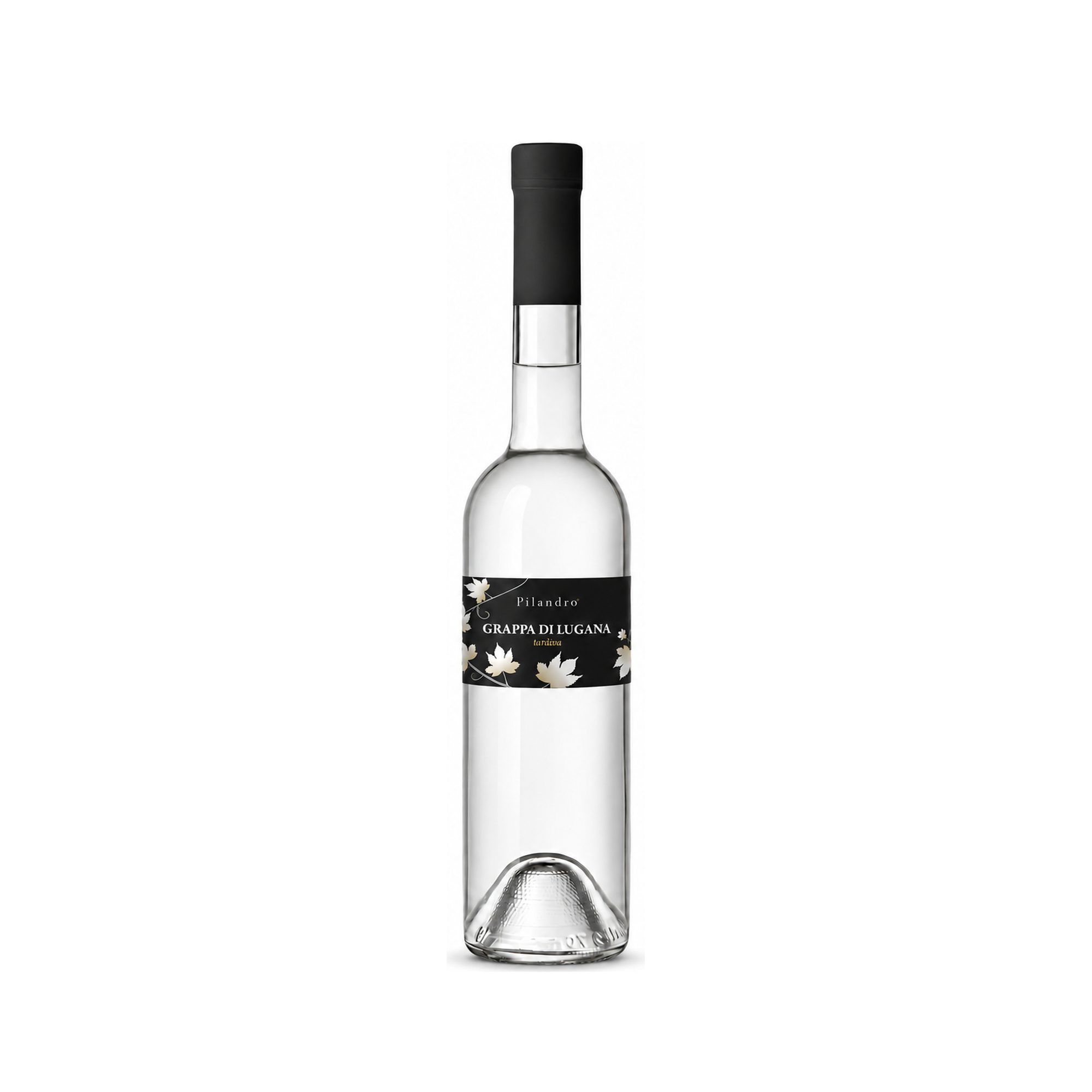 Flasche Grappa di Lugana Tardiva von Pilandro – klarer Tresterbrand aus Turbiana vom Gardasee-Südufer, 0,5 l